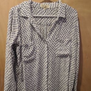 Navy Print Button Up
